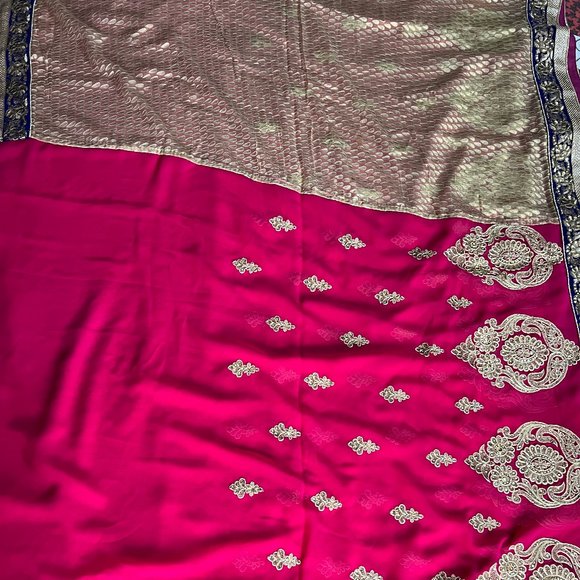 Pink and Cream Party Wear Half and Half Designer Saree - Picture 3 of 8